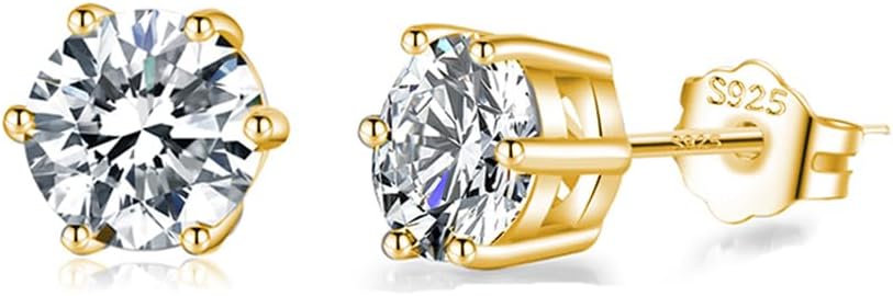 SLUYNZ Solid 925 Sterling Silver Sparkling Cubic Zirconia Stud Earrings for Women Teens Round CZ Stud Earrings 5MM/6MM/7MM Simulated Diamond Studs