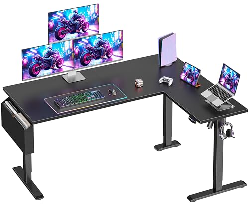Korfile L Shaped Electric Standing Desk,63 Inch Adjustable Height Sit to Stand Corner Desk with Memory Presets, Reversible Computer Table for Home Office, Work and Study, Black