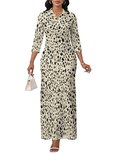 Image of PinkPatty Women's Casual 3 /4 Sleeve Polo V Neck Bodycon Maxi Dress