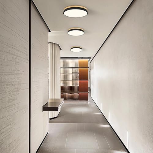 Goomavi Modern Wood Ceiling Light, Minimalist LED Flush Mount Ceiling Lamps, Black 11.8IN Round Close to Ceiling Lighting Fixtures for Kitchen, Bedroom, Hallway, Laundry Room, Bathroom by Goomavi - Used condition - Image 7