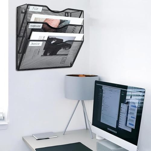 Wandordnerhalter, A4, Netzstoff, zum Aufhängen, für Büro, Schule, Schreibtischzubehör, 32 x 30 x 10 cm, schwarz, platzsparend, Solut