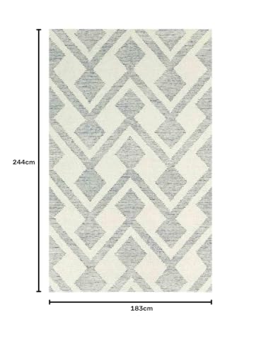 Image of Modern Pattern Wool Carpet with Loop Texture Yarn Carpet Size 6x8 Feet C1 Ivory & Grey Color