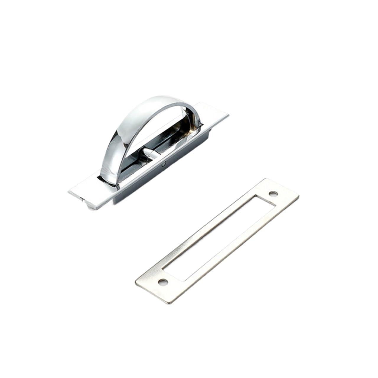 Zinc Alloy Recessed Flush Hidden Door Handle for Tatami Floor Cabinet(Chrome with Plate)