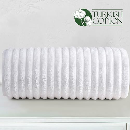 Image of Elegant Comfort 100% Turkish Cotton Corduroy Ribbed Luxury Jumbo Bath Towel Ultra Soft - 35 x 70 Inch - Luxury Spa Premium Hotel Quality Highly Absorbent and Quick Dry Large Bath Towel, White