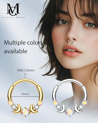 CM Crareesi Mania Septum Ring 316L Stainless Steel Septum Jewelry 10mm Moon Phase Septum Piercing Jewelry for Women AB CZ Daith Earrings2