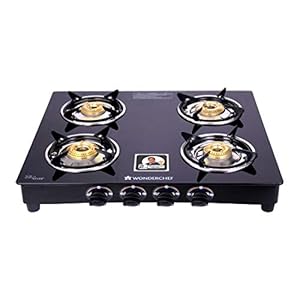 Wonderchef Ultima 4 Burner Glass Gas Cooktop, Black Toughened Glass with 1 Year Warranty
