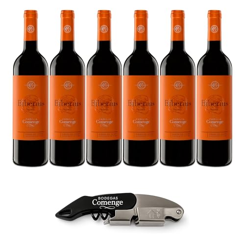 Vino Tinto Ribera del Duero D.O. - Pack 6 Botellas de Tempranillo Joven - Roble + Incluye Sacacorchos Premium - Caja de Vino de Bodegas Comenge - “Biberius” 6x75cl