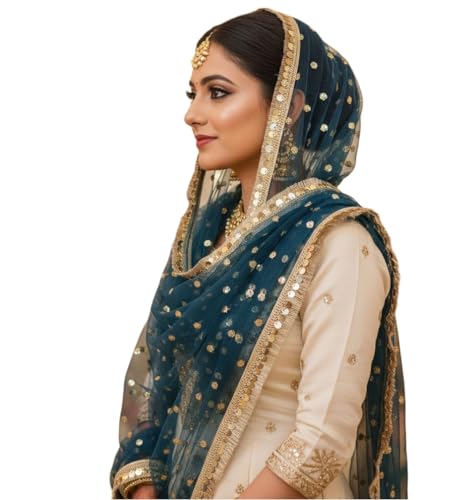Image of Navti Creations Women's Lightweight Net Dupatta With Sequence Embroidery & Kiran Border (Length 2.25m)