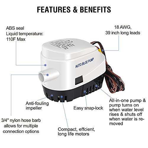 Aurelio Tech 750Gph Automatic Submersible Small Boat Bilge Water Pump With Float Switch 3/4 Inch (19Mm) Outlet Diameter Hose thumb #1