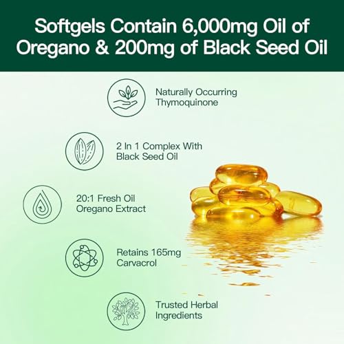 Image of VivoNu Oil of Oregano with Black Seed Oil, Balanced Oil of Oregano Capsules, Organic Oregano Oil Softgels, Non-GMO(300 Count /1 Pack)