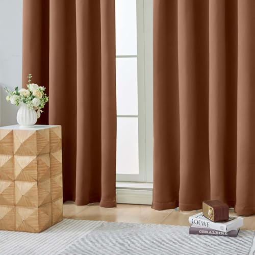 Image of Aiyufeng Sun Baked Blackout Curtains for Bedroom 84 Inch Length 2 Panels Set, Solid Thermal Insulated Privacy Living Room Window Treatment Curtains Blackout Drapes, W40 x L84 Inch, Sun Baked