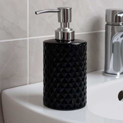 Image of Ceramic Soap Dispenser 330ml (Set of 1) | Refillable Liquid Hand Wash & Lotion Pump Bottle for Bathroom, Kitchen, Spa, Hotels, Office | Premium Ceramic Bathroom Accessory | Black