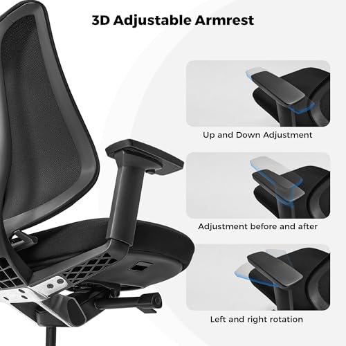 Image of EUREKA ERGONOMIC Lira Office Chair with Headrest, Ergonomic Desk Chair with 3D Armrests, Adjustable Seat Depth, Mesh Computer Chair with Lumbar Support for Home Office(Black)