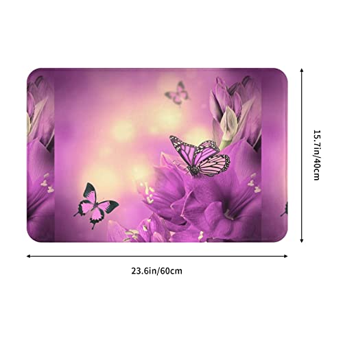 Vucemi Purple Flower Butterfly Printed Doormat Outdoor Indoor Rugs Durable Door Mats Absorben Rubber Backing Non-Slip Welcome Mat - 16X24In #TOP2