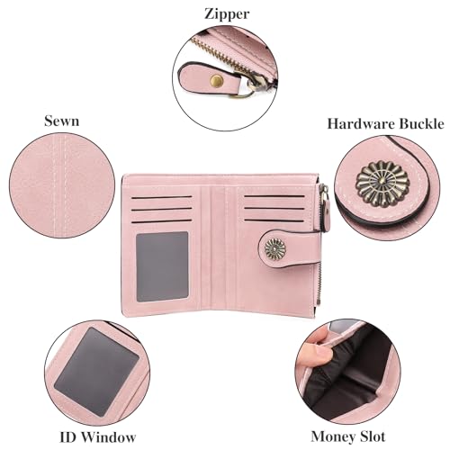 Image of Small Wallet for Women Bifold Credit Card Holder RFID Blocking with Zipper Pocket