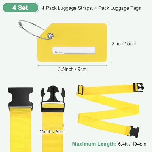 Image of M METERXITY 4-Sets Luggage Straps TSA Approved, Travel Straps for Luggage Suitcase Tags Set, Adjustable Suitcase Belt [Yellow]