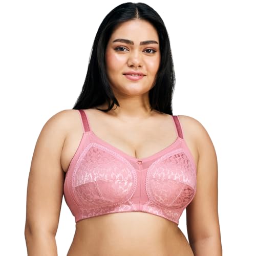 Image of NYKD NYB033 Nylon Blend Non Padded Non Wired Lace Full Coverage Bra No Bulge Wide Straps (Plus