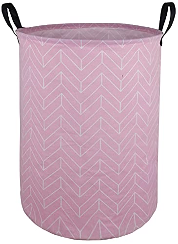 AYTG (Pink geometry) - 50cm Round Canvas Large Clothes Basket Laundry Hamper with Handles,Waterproof Cotton Storage Organiser Perfect for Kids Boys Girls Toys Room, Bedroom, Nursery,Home,Gift Baske...