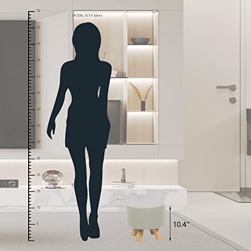 Asense Round Ottoman Foot Rest Stool Linen Fabric Padded Small Seat Ottoman With Non-Skid Wooden Legs #TOP2