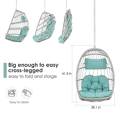 Brafab Egg Hanging Chair Without Stand Outdoor Indoor, Foldable Wicker Rattan Swing Egg Chairs Hammock Egg Basket Chair with Aluminum Frame and UV Resistant Cushion for Bedroom Patio Porch