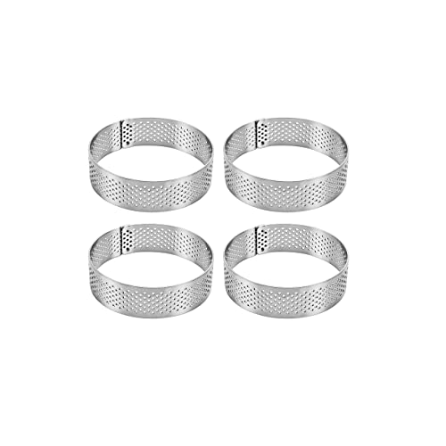 Uyauld 4 Pieces Perforated Tart Ring, 7CM Stainless Steel Tart Mold, Heat-Resistant Cake Pastry Ring, 2.75 inch French Tarte Mold, Round