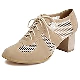  LarDorLin Bloc Derby Lacets Femme Bureau Travail Brogue Oxford Formal Bout Rond Chunky Mesh Pumps Classique Beige Taille 40 EU (41 CN)