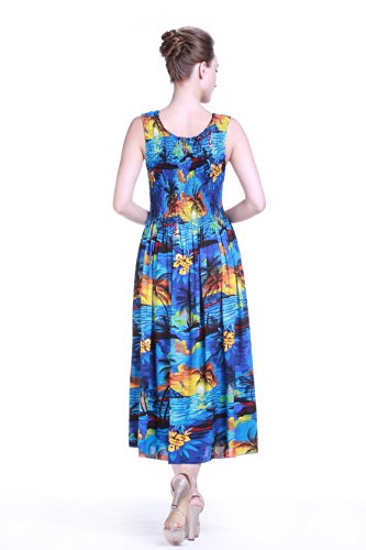 Couple Matching Hawaiian Luau Aloha Shirt Maxi Tank Dress in SunBlue4