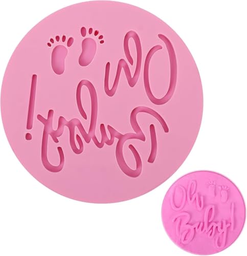 Embossed Cookie Stamp Oh Baby, 3D Biscuit Fondant Stamp for Baby Shower, for Baking Cupcake Cakes Cookies, Kids Theme Decoration (Pink)