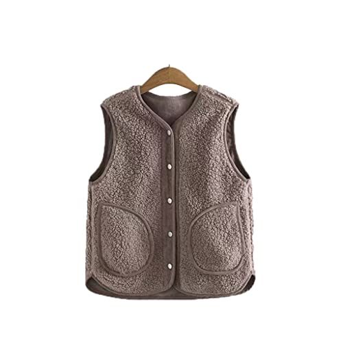 ベスト レディース 秋冬 女性のベスト両面着用ラムウールベスト冬ルースノースリーブベスト暖かいコーデュロイのチョッキのベストとポケット ノースリーブ アウターのサムネイル