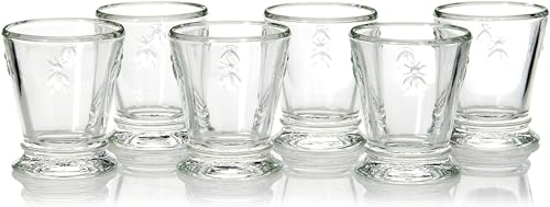 La Rochere Napoleon Bee Embossed Egg Cups & Shot Glasses Set of 6 – Stylish Hard & Soft Boiled Egg Holder Cup & Shot Glass Set (2 oz)