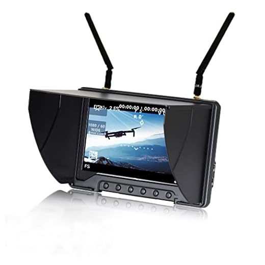 Flysight FPV Monitor Black Pearl RC801 with DVR 5.8G 40CH Wireless 7" LCD Screen Diversity Receiver 1024 x 600 HD Display Built in Battery Sunshade Hood for RC Quadcopter DJI Flying Wing (RPSMA ANT)