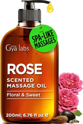 Gya Labs Rose Massage Oil - 6.76 Fl Oz - Delivers Deep Relaxation with Luxurious Feel Offers Deep Hydration for Skin - Made with Authentic Rose Otto Non-Greasy Formula Non-GMO and Cruelty-Free
