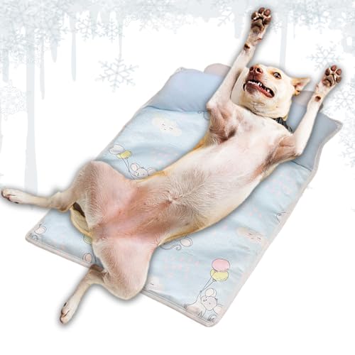 犬用冷却マット - ペット用アイス冷却パッド,枕付きアイス睡眠マット 屋内屋外 クレート・ケージ 車内 夏場 運動後用