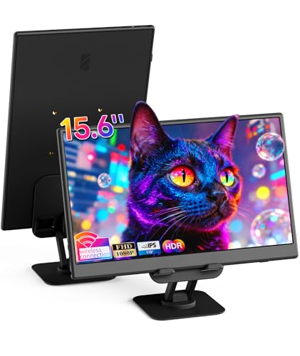 Image of Wireless Portable Monitor for Laptop /PC, 15.6 inch FHD IPS Travel Monitor with Stand, Built-in G-Sensor, Auto Rotate, HDMI /Type-C, Eye Care, PU Bag, VESA Mount for Mac /Phones /PS5 /PS4 /Xbox /Switch