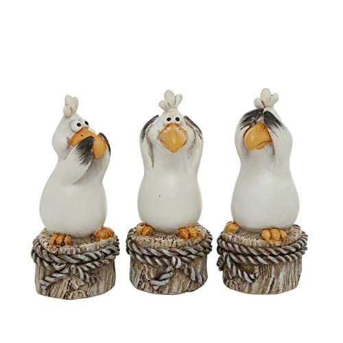 ReWu Dekofiguren Figuren Möwe Harrys 3er-Set aus Kunstharz Wohndekoration Maritim Gartendekoration Gartenfigur