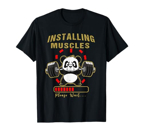 Funny Installing Muscle Panda Weight Lifting Barbell Fitness T-Shirt