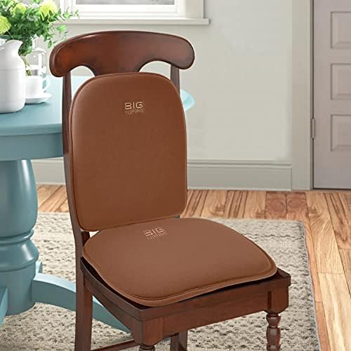 Big Hippo Dining Chair Cushions & Kitchen Chair Cushions Memory Foam Seat Pad with Lumbar Support Pillow - Thickened Non-Slip Rubber Back, Elastic Bands for Home/Office/Outdoor Seats (Brown-Set of 1)