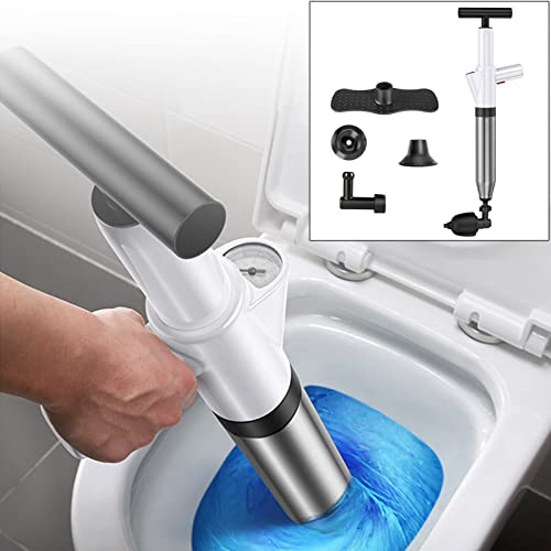 WCIC Déboucheur de Toilette Haute Pression avec 4 Têtes Remplaçables Déboucheur à Pompe wc Déboucheur de Canalisation pour Toilettes, Évier Drain de sol, Tuyau Obstrué et Baignoire (Blanc) Cover