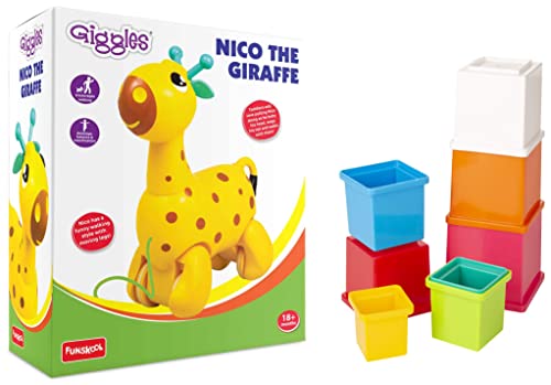 Image of Giggles - Nico The Giraffe, Pull Along Toy, Head Bobs, Tail Wags, Walking, 18 Months & Aboves&Funskool Plastic Stacking Multicolored Cubes,Stack and Nest, 12 Months & Above,