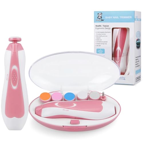 Image of PandaEar Baby Nail Trimmer, Electric Baby Nail Clippers Safe Baby Nail File Kit with Extra 6 Replacement Pads -Pink