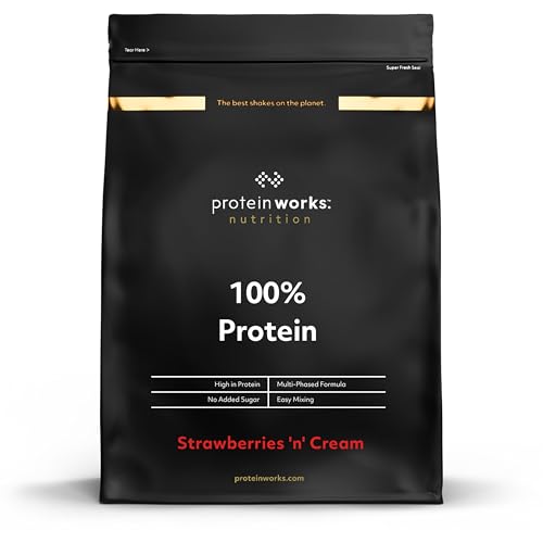 Protein Works - 100% Protein Powder, 25 Servings, Quad Protein Blend, Low Calorie, Low Fat Protein Shake, Phased Protein Release, Strawberries 'n' Cream, 625g