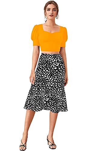 Image of Istyle Can Sweetheart Neck Ruched Front Puff Sleeve /Half Sleeve Streachable Solid /Plain Slim Fit Crop top for Women | Women's Slim FIT Crop TOP | Tops for Women