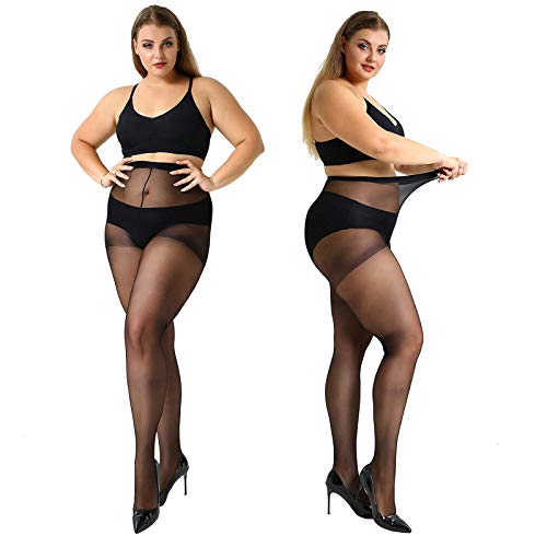 MANZI 4 Pairs Plus Size Pantyhose for Women 20 Denier Sheer Stocking(Black,3X-Large)