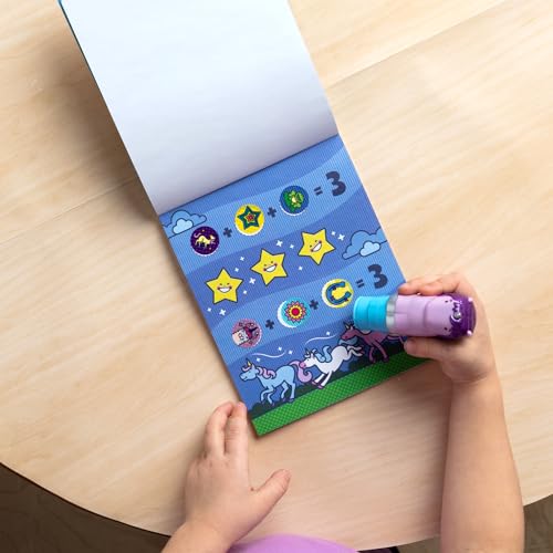Image of Melissa & Doug Sticker Wow! 24-Page Activity Pad and Sticker Stamper, 300 Stickers, Arts and Crafts Fidget Toy Collectible Character - Purple Unicorn - for Kids Ages 3+ - FSC Certified