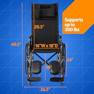 Medline Reclining Wheelchair, Desk-Length Arms and Elevating Leg Rests, 16" x 18" Seat (W x D)