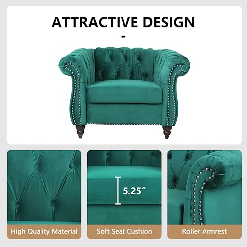 Image of QHITTY Accent Chair, Chesterfield Chair Modern Velvet Upholstered Chair with Tufted Back for Living Room Furniture (Green)