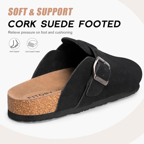 Image of FITORY Mens Suede Clogs with Arch Support Leather Cork Footed Mules