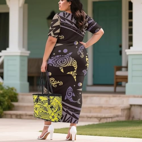 Image of Puletasi Samoan Traditional 2 Piece Outfits for Women Short Sleeve Crop Top and Maxi Skirt Sets Puletasi Dress