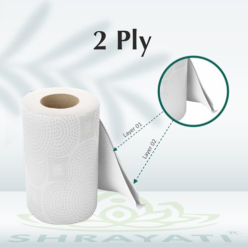 Image of Shrayati Kitchen Paper Rolls, 2 Ply, Pack of 4 | 240 Pulls | 60 Pulls x 4 Rolls | Kitchen Paper Towel | Super Soft, Highly Absorbent Kitchen Tissue Roll, Embossed Design