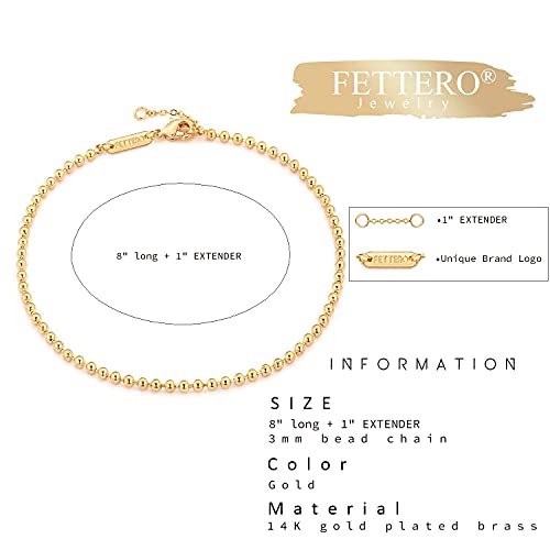 Fettero Women Gold Anklet Round Bead Ball Delicate Chain 18K Gold Plated Delicate Boho Beach Simple Minimalist Foot Jewelry #TOP3
